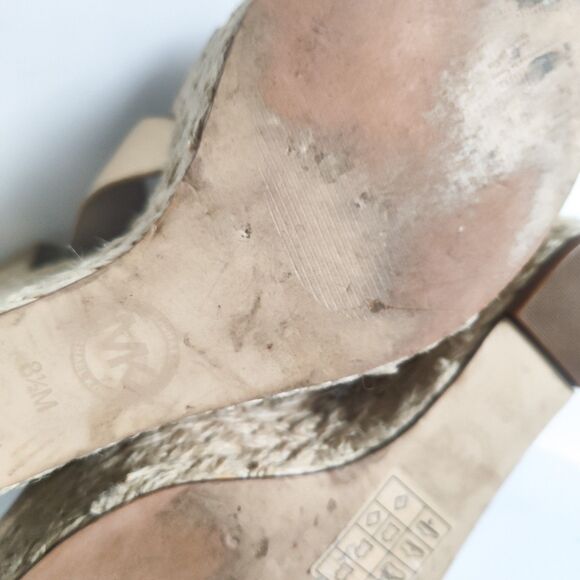 Michael Kors Espadrille Sandals Size 8.5 Platform Gold Leather Giovanna 5" Wedge - Picture 14 of 14